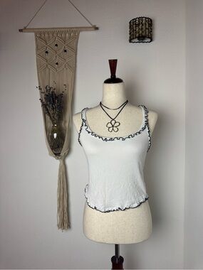 Urban Outfitters White Tank Top with Black Ruffle Trim